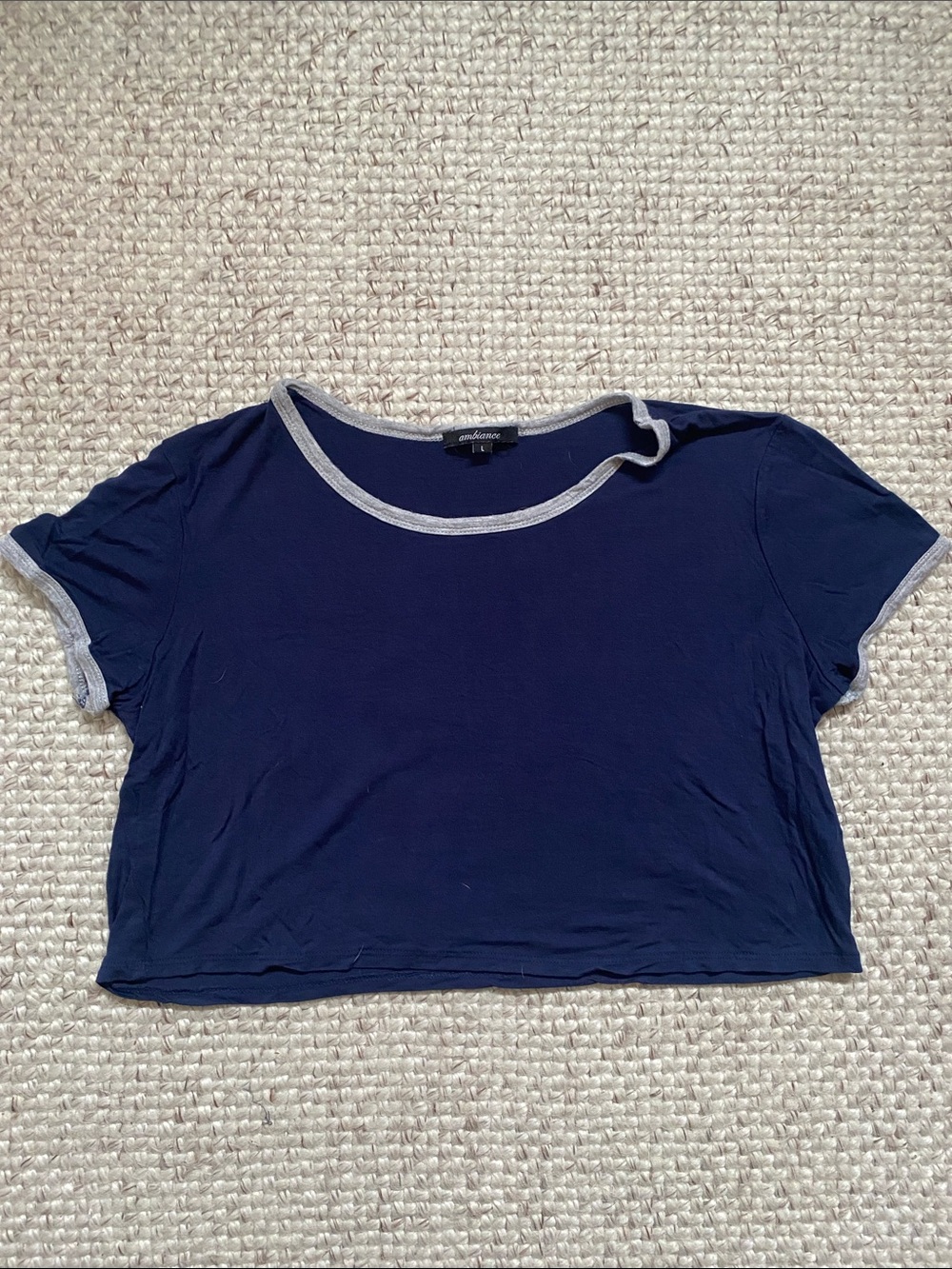 Ambiance Navy Cropped Tee with Light Gray Trim